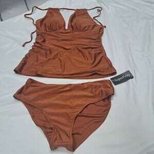 SouaFone 2 piece Bikini Rust color Cheeky Halter V Neck Small
